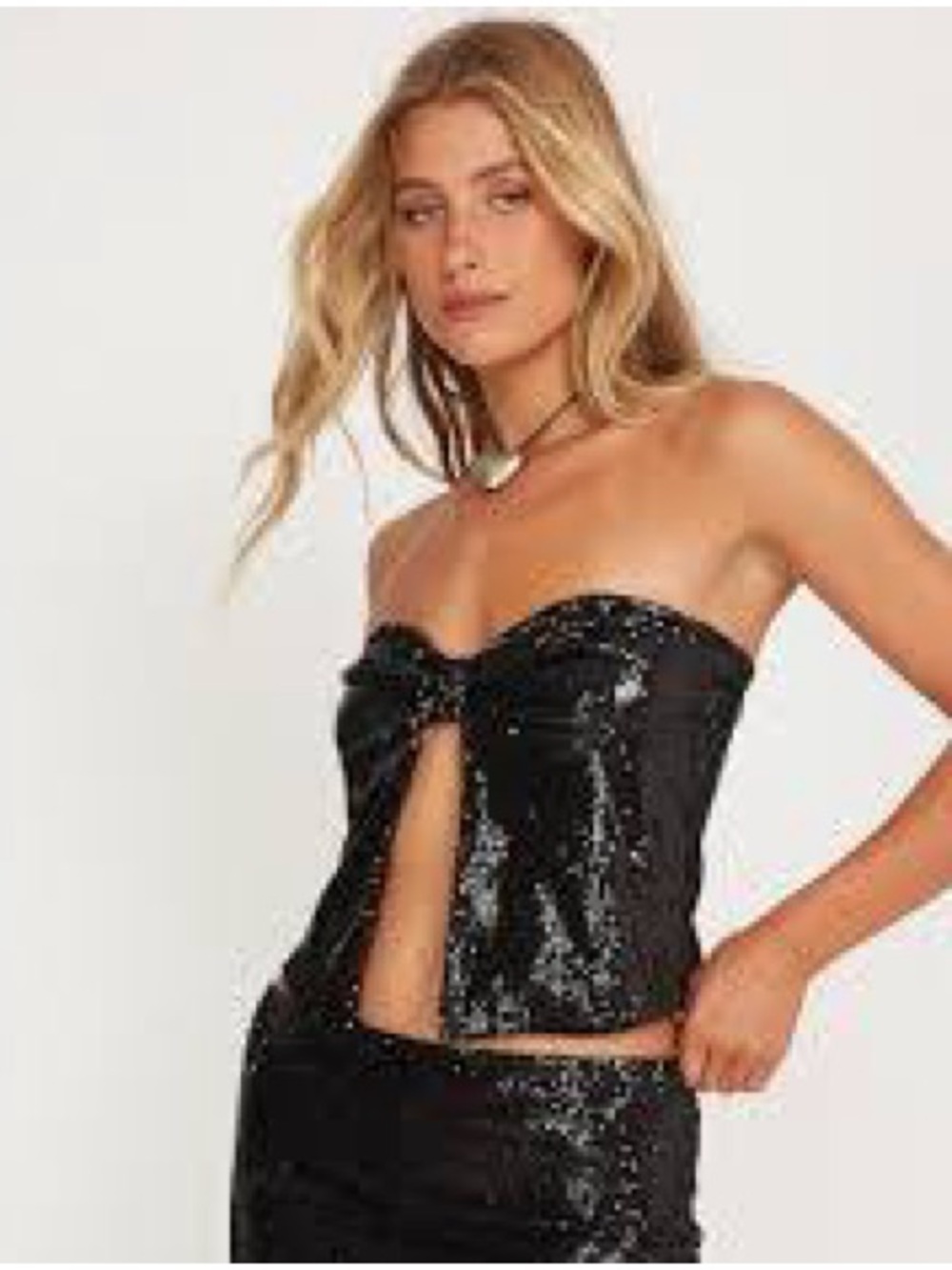 Motel Rocks Black Healy Bow Detail Bandeau Top - Size Medium
